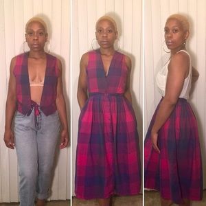 Vintage Pink & Purple Plaid 2 Piece Skirt Top Vest